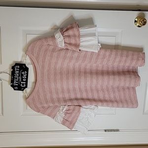Shop Basic Blouse XL Pink White Ruffled Sleeve